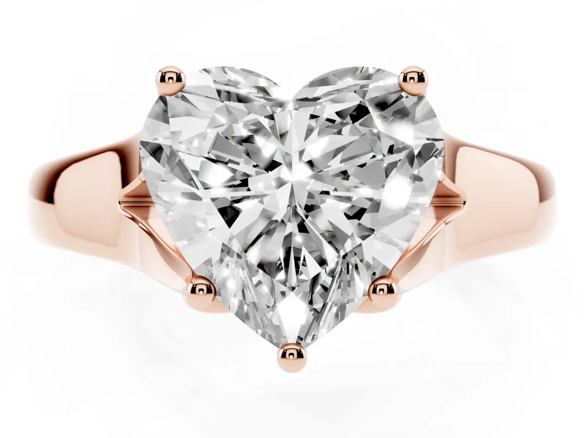 Heart Cut Solitaire Diamond Ring with Cathedral Band and Four-Prong Setting Rose gold