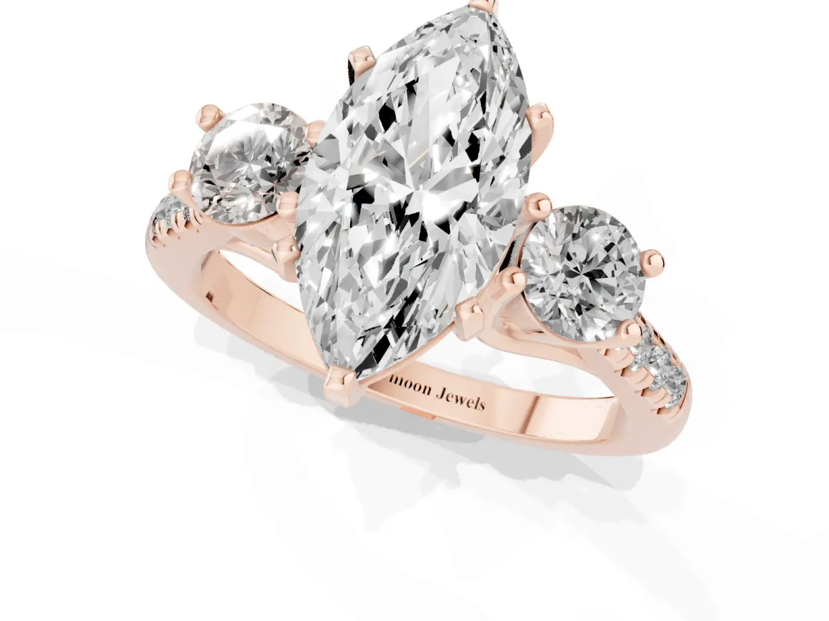 Three-Stone Marquise Cut Diamond Pavé Band with Four-Prong Setting Rose gold
