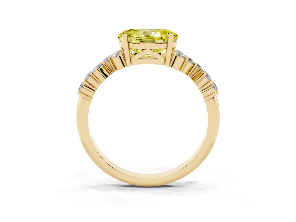 Fancy Yellow Oval Cut Diamond Scattered Round Accent Ring with Prong Setting Yellow gold