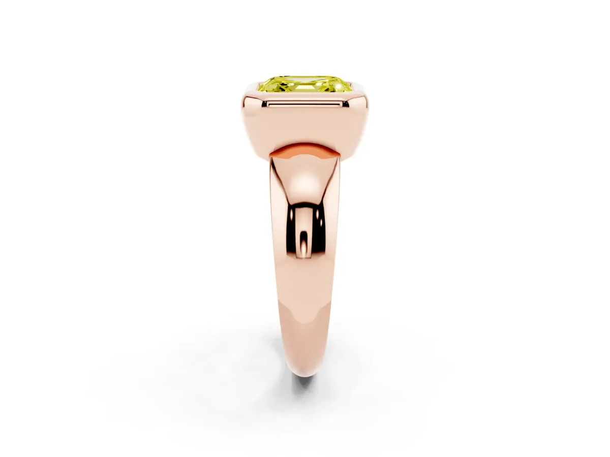 Fancy Yellow Bezel Set Asscher Cut Solitaire Ring with Wide Band Rose gold