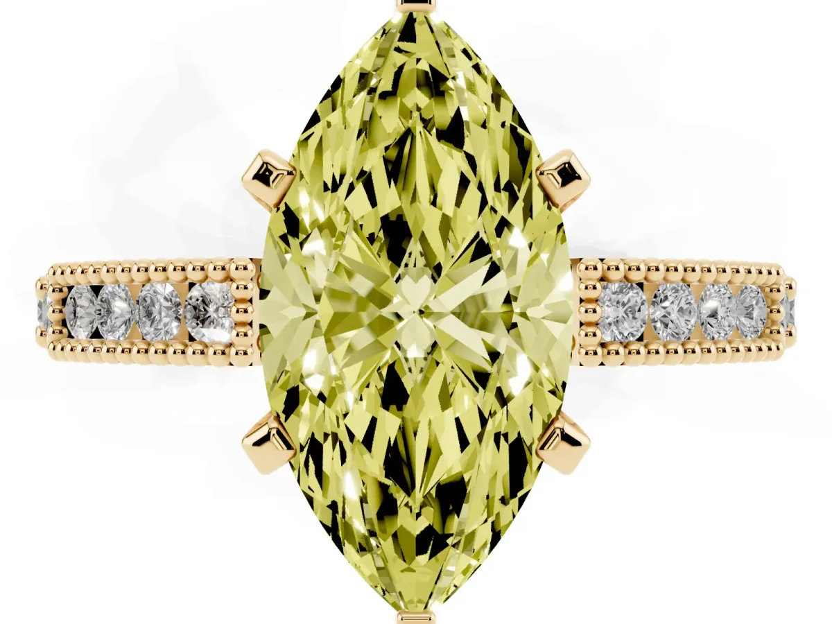 Fancy Yellow Marquise Cut Solitaire with Pavé Band and Four-Prong Setting Yellow gold