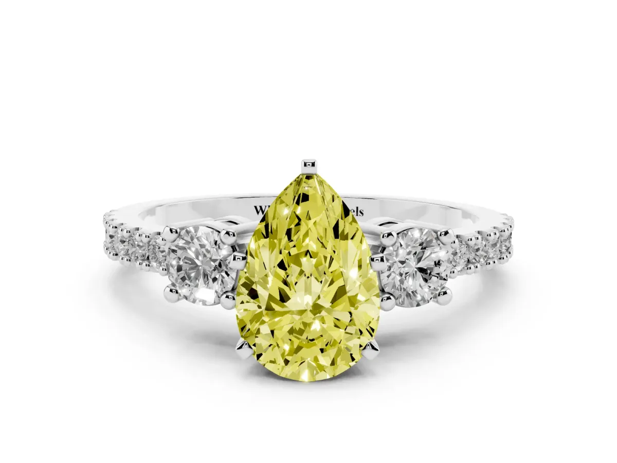 Fancy Yellow Pear Cut Three-Stone Diamond Pavé Band with Prong Setting Silver