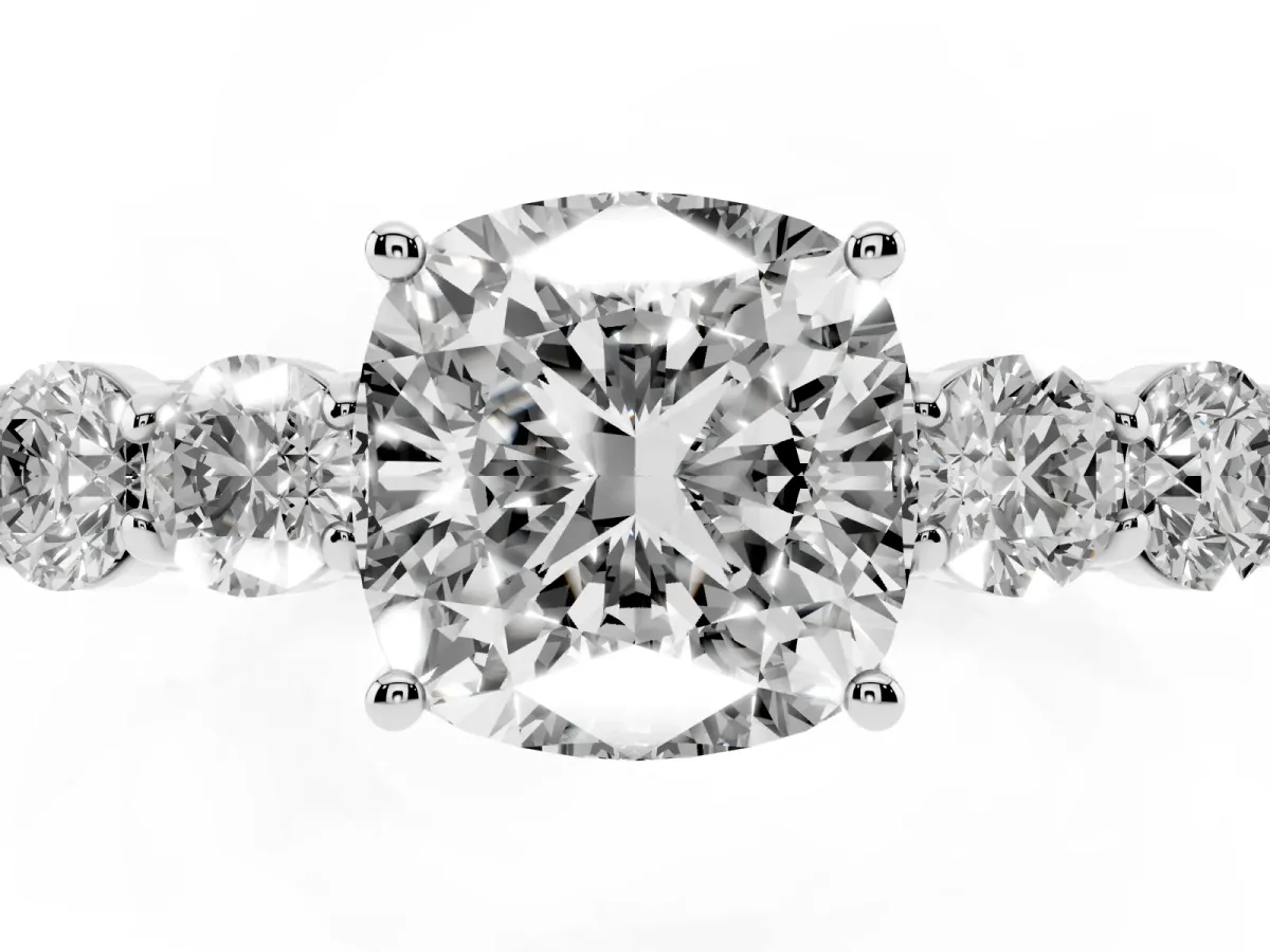 Cushion Cut Cut Diamond Five-Stone Prong Set White Gold Ring Platinum