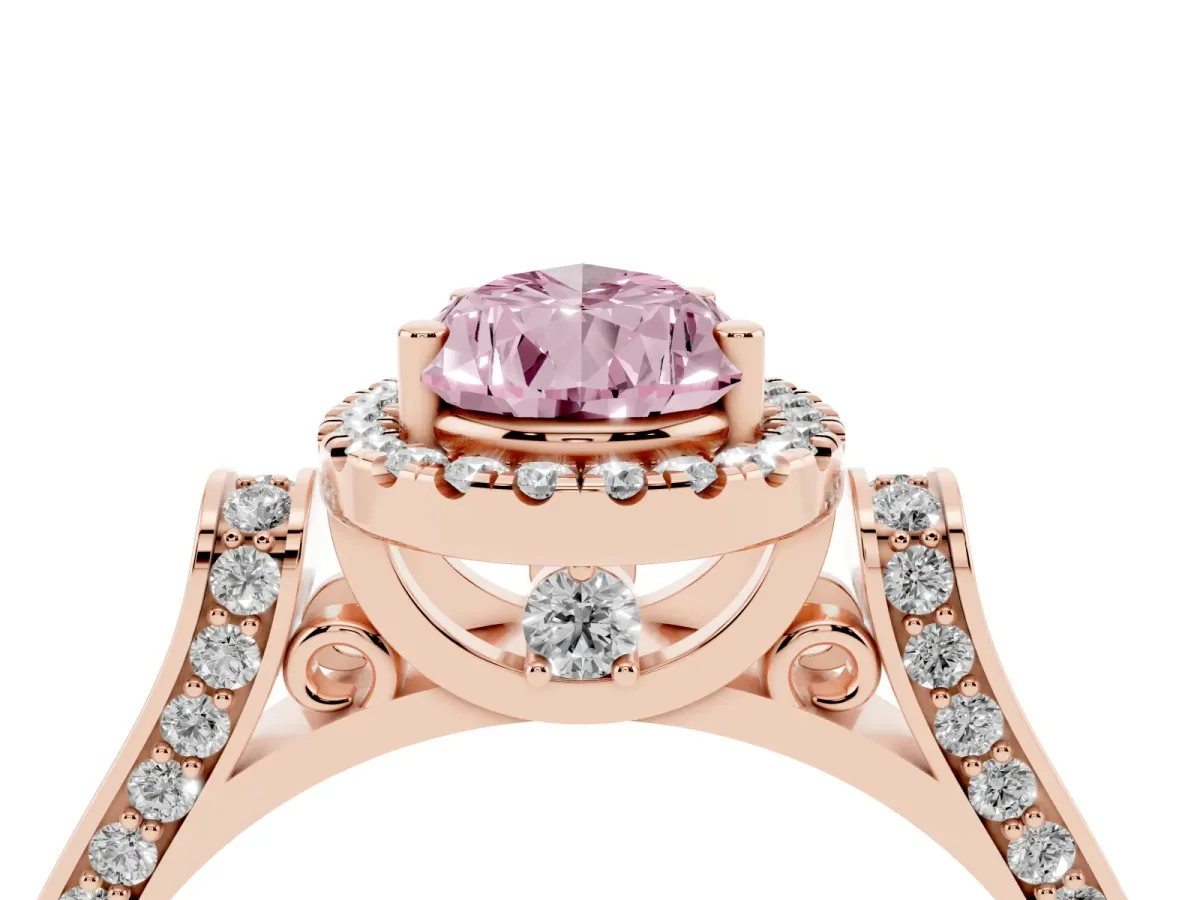 Fancy Pink Pear Cut Halo Pave Split Shank Prong Setting Ring Rose gold