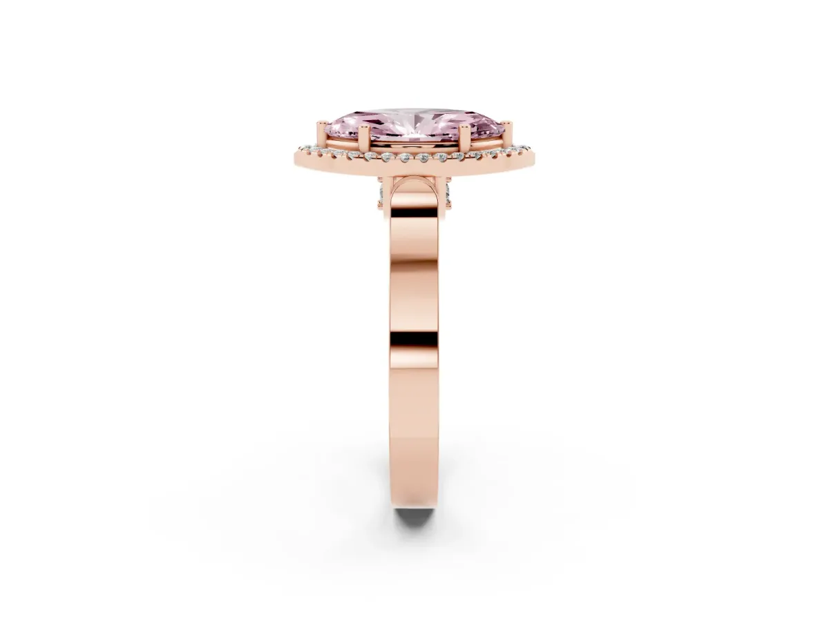 Fancy Pink Marquise Cut Halo Round Diamond Twist Band with Four-Prong Setting Rose gold