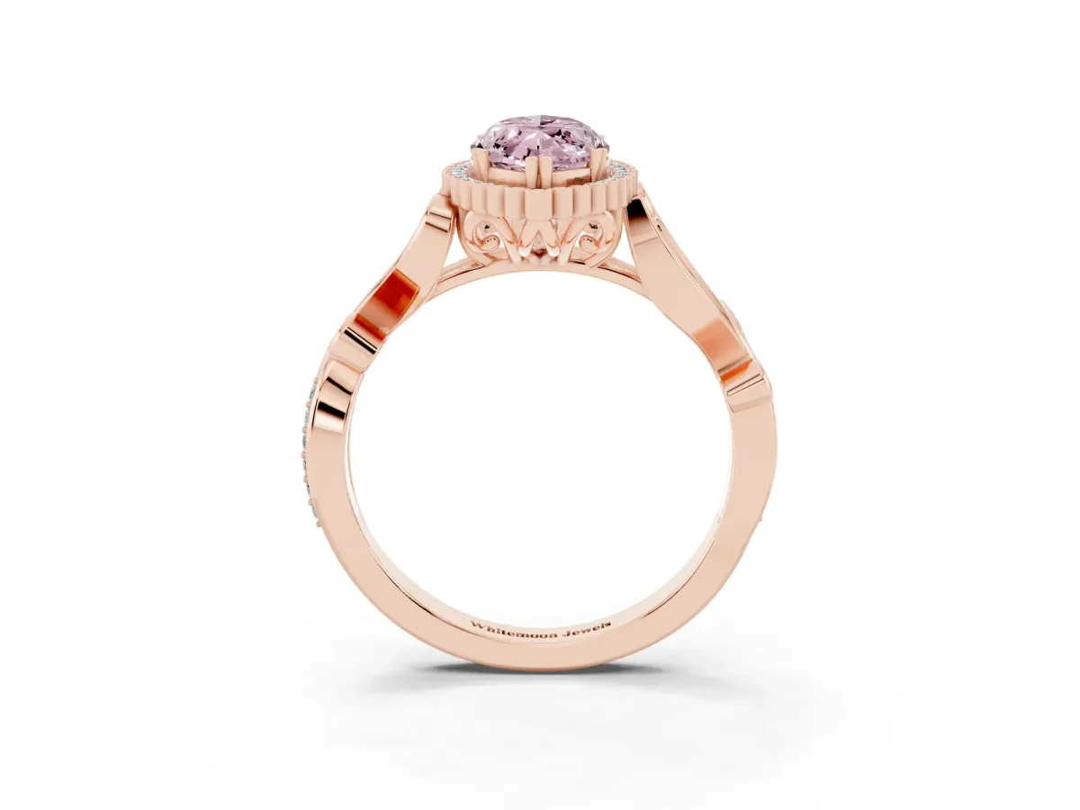 Fancy Pink Marquise Cut Diamond Halo Ring with Vintage Split Shank and Four-Prong Setting Rose gold