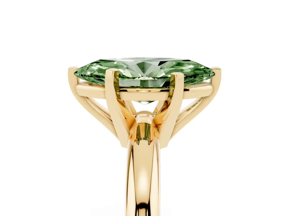 Fancy Green Marquise Cut Diamond Solitaire Engagement Ring with Round Band and Four-Prong Setting Yellow gold