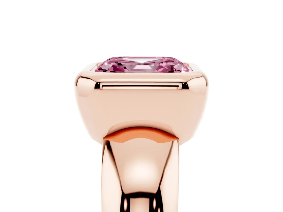 Fancy Pink Bezel Set Asscher Cut Solitaire Ring with Wide Band Rose gold