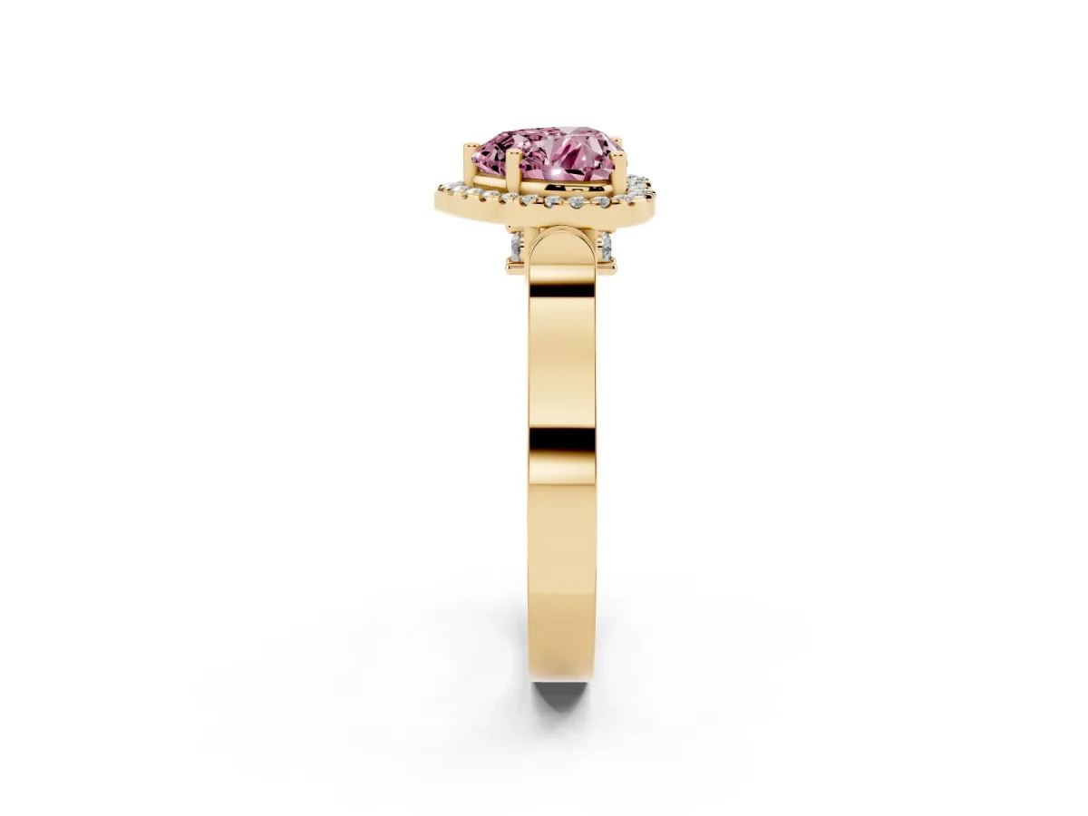 Fancy Pink Heart Cut Halo Pave Split Shank Prong Setting Ring Yellow gold