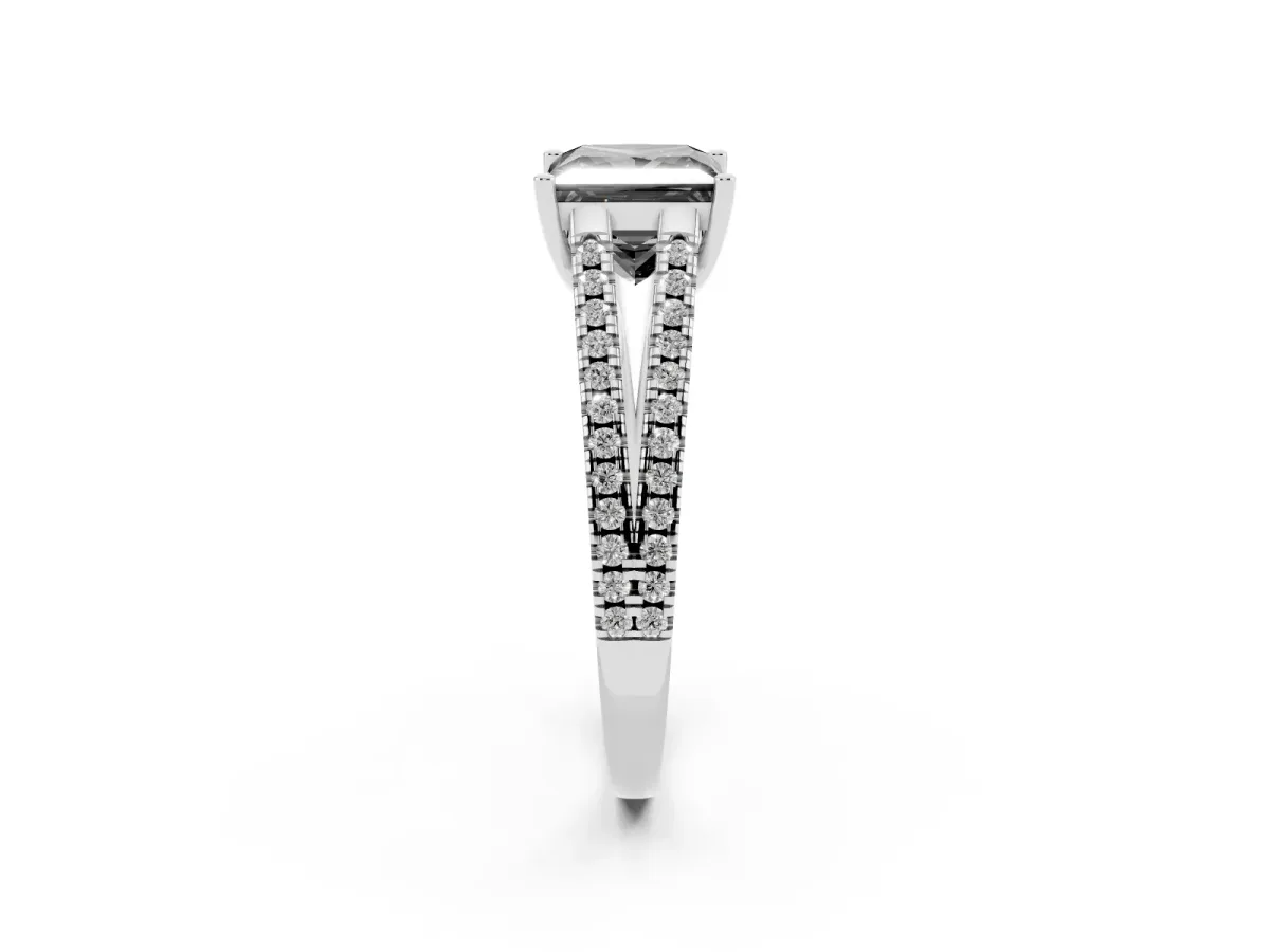 Fancy Black Princess Cut Diamond Solitaire Engagement Ring with Split Shank Pavé Band Silver