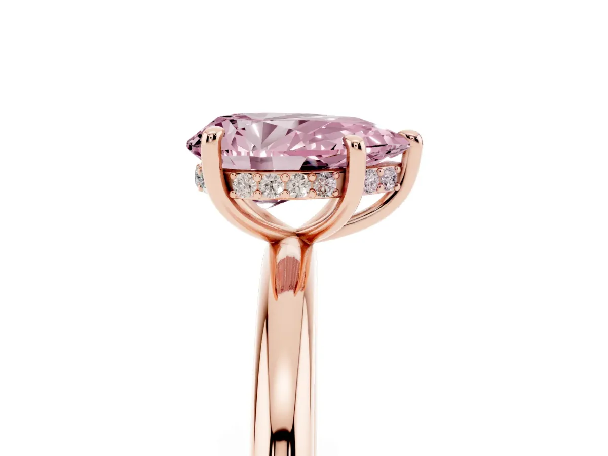 Fancy Pink Pear Cut Diamond Solitaire Ring with Thin Band and Four-Prong Setting Rose gold