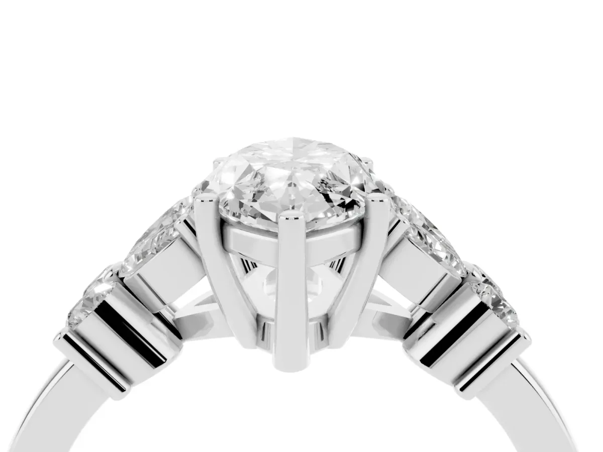 Marquise Cut Diamond Floral Cluster Ring with Solitaire Band and Prong Setting Silver