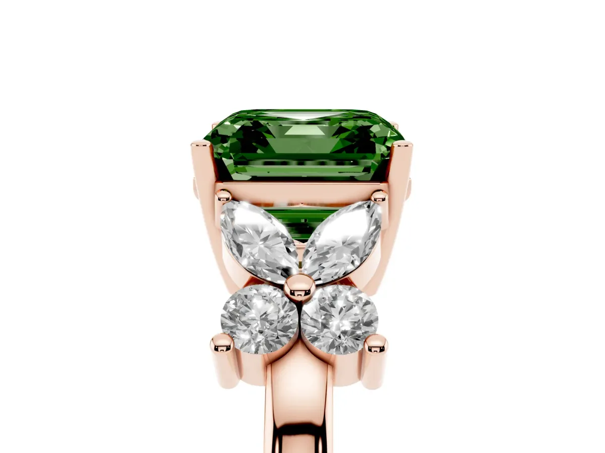 Fancy Green Asscher Cut Diamond Floral Cluster Ring with Solitaire Band and Prong Setting Rose gold