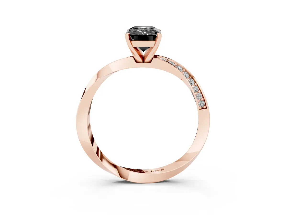Fancy Black Emerald Cut Diamond Engagement Ring with Side Stone Accents and Four-Prong Setting Rose gold