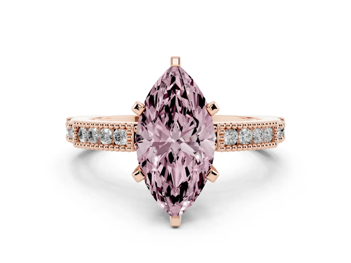 Fancy Pink Marquise Cut Solitaire with Pavé Band and Four-Prong Setting Rose gold