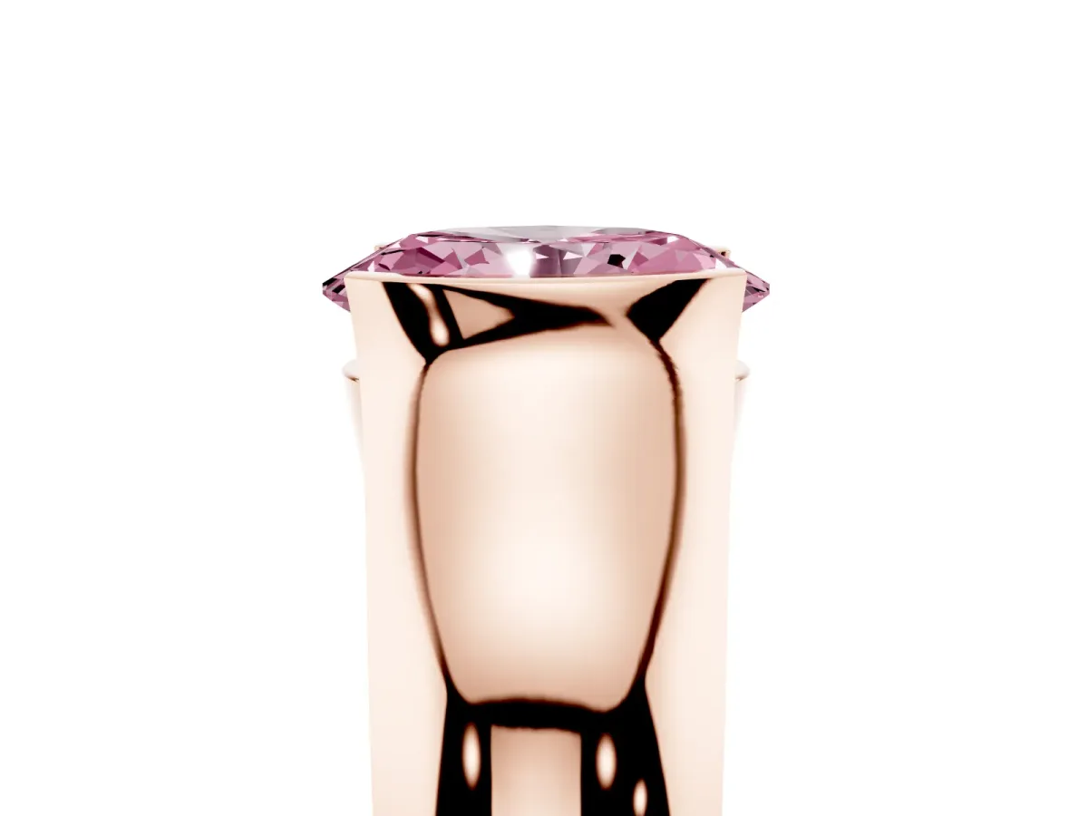 Fancy Pink Oval Cut Solitaire Bezel Set Diamond Ring with Wide Band Rose gold