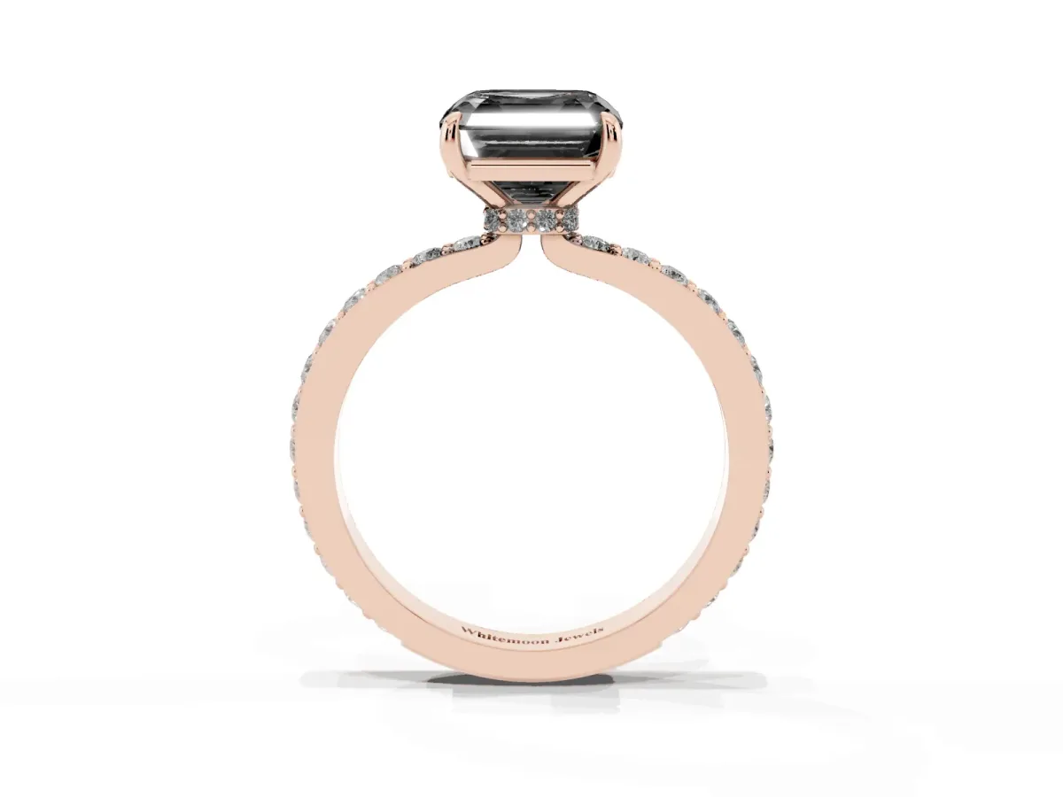 Fancy Black Asscher Cut Diamond Pavé Engagement Ring with Round Accents and Prong Setting Rose gold