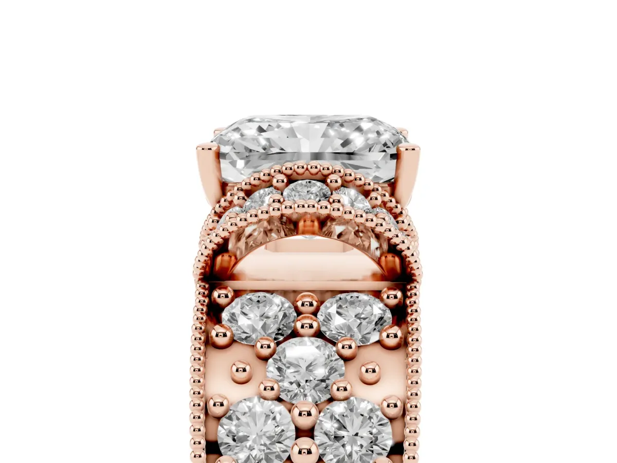 Radiant Cut Halo Pave Diamond Engagement Ring with Milgrain Detailing Rose gold