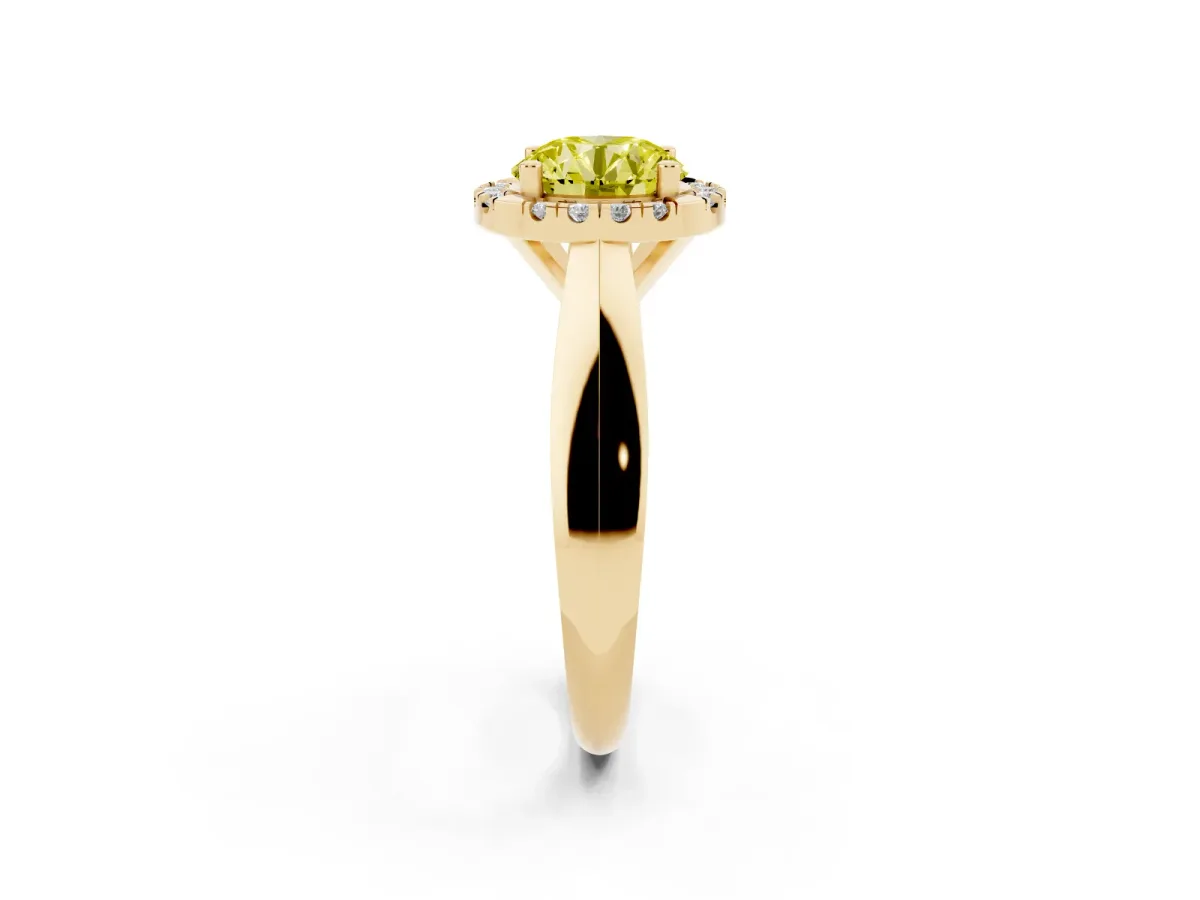 Fancy Yellow Round Cut Cut Halo Solitaire Engagement Ring with Square Band and Four-Prong Setting Yellow gold