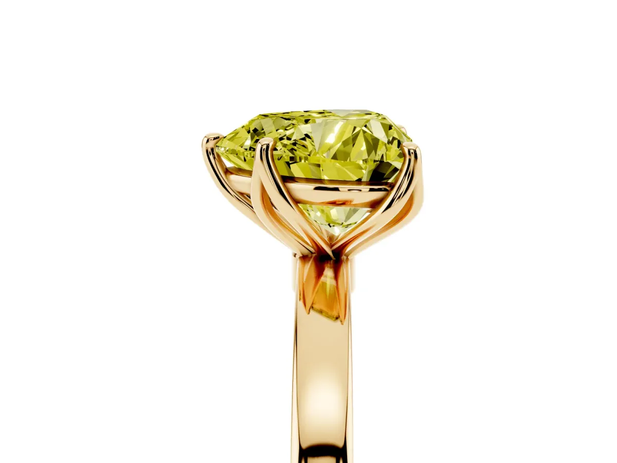 Fancy Yellow Heart Cut Diamond Solitaire Ring with Thin Band and Prong Setting Yellow gold