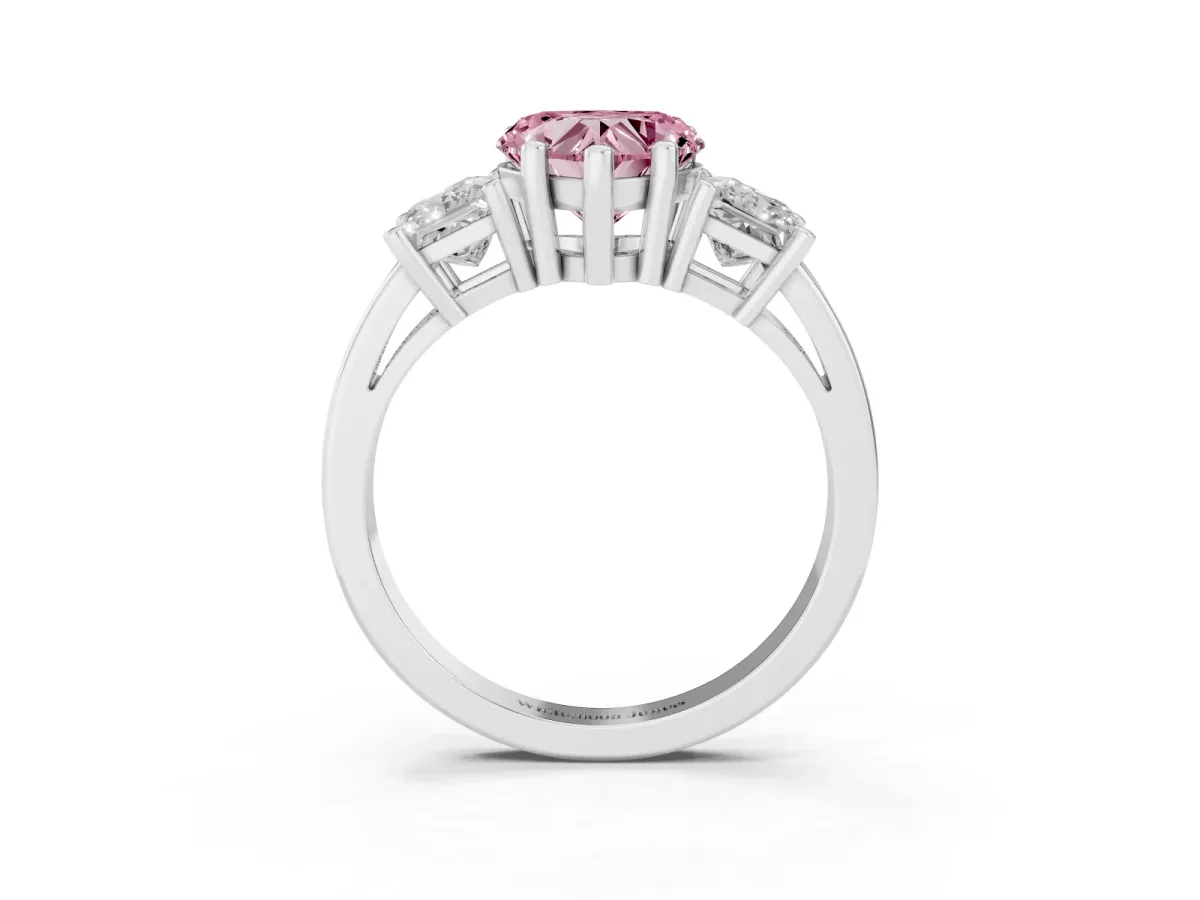Fancy Pink Three-Stone Heart Cut Cut Solitaire Ring with Prong Setting Silver