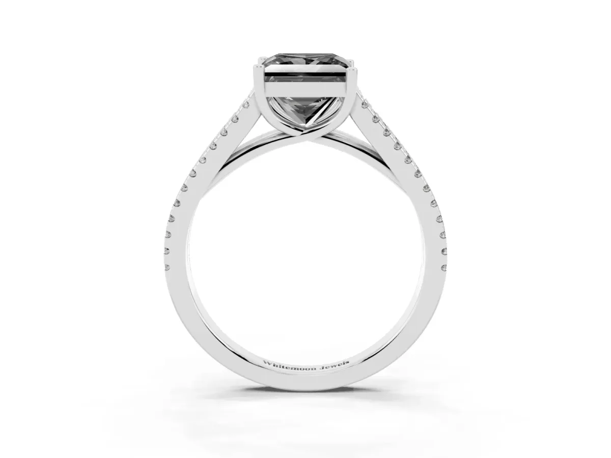 Fancy Black Princess Cut Diamond Solitaire Engagement Ring with Split Shank Pavé Band Silver