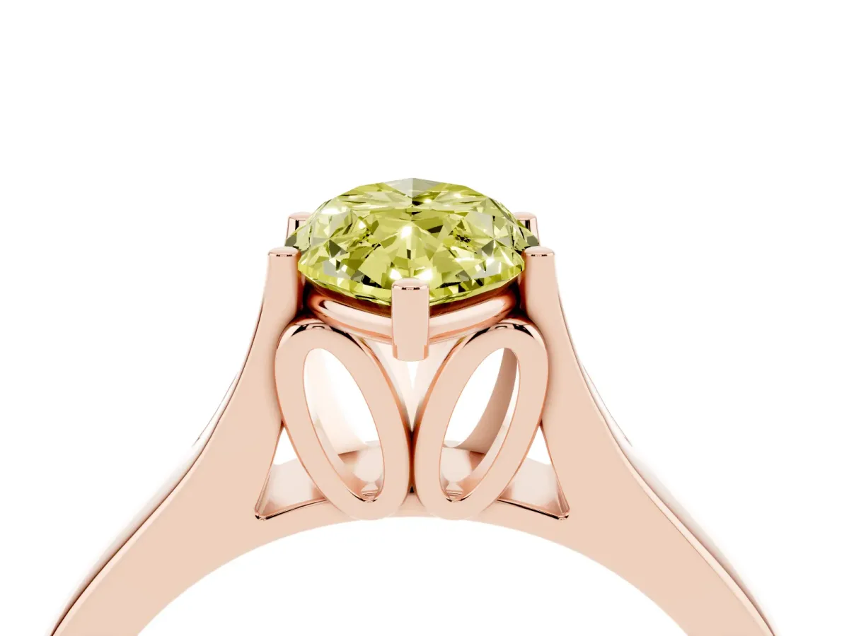 Fancy Yellow Marquise Cut Solitaire Diamond Ring with Cathedral Band and Four-Prong Setting Rose gold
