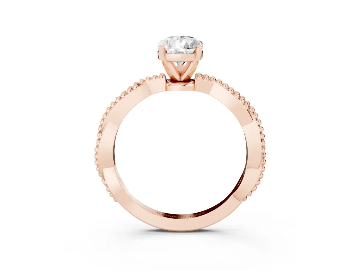 Pear Cut Solitaire Twisted Band with Bead Prong Setting Rose gold