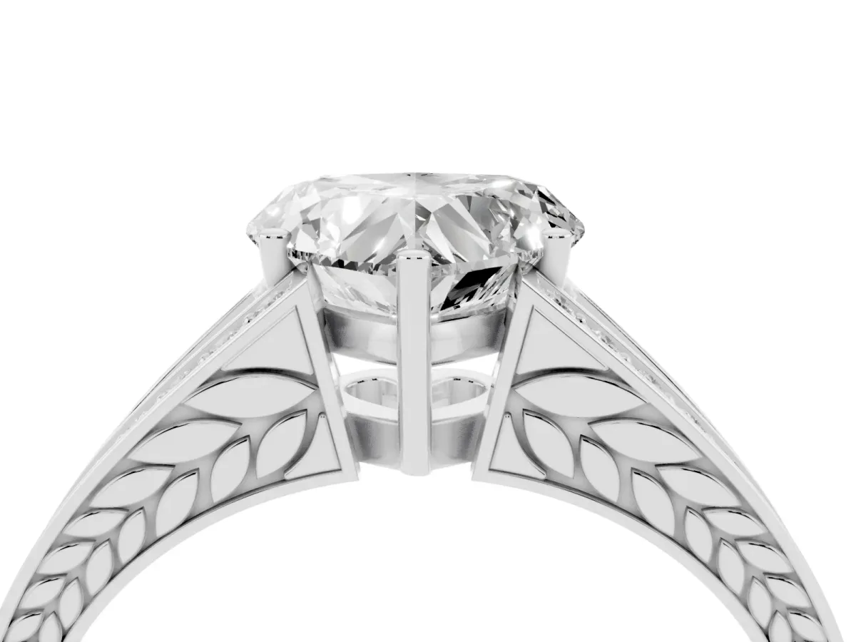 Heart Cut Diamond Split Shank Ring with Pavé Band and Four-Prong Setting Silver