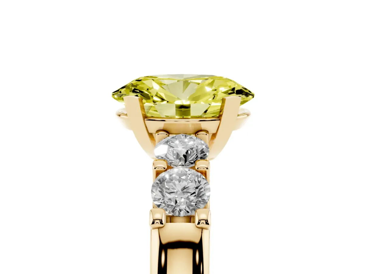 Fancy Yellow Oval Cut Brilliant Cut Diamond Five-Stone Prong Set Engagement Ring with Channel Band Yellow gold