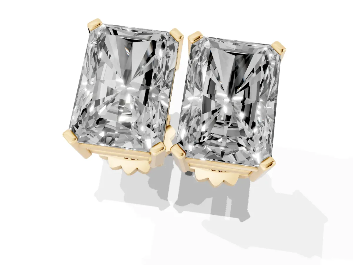 Radiant Cut Diamond Stud Earrings Yellow gold