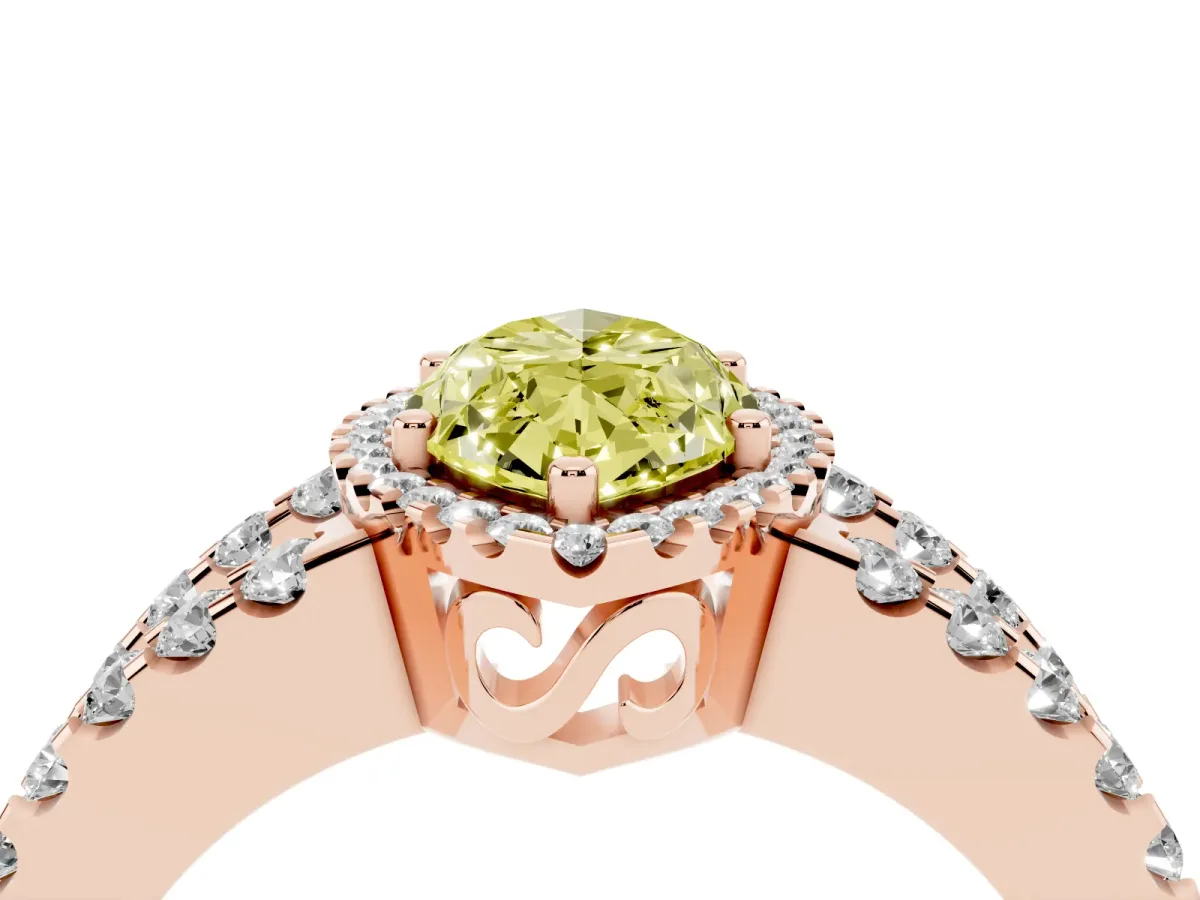 Fancy Yellow Marquise Cut Cut Halo Split Shank Diamond Ring with Four-Prong Setting Rose gold
