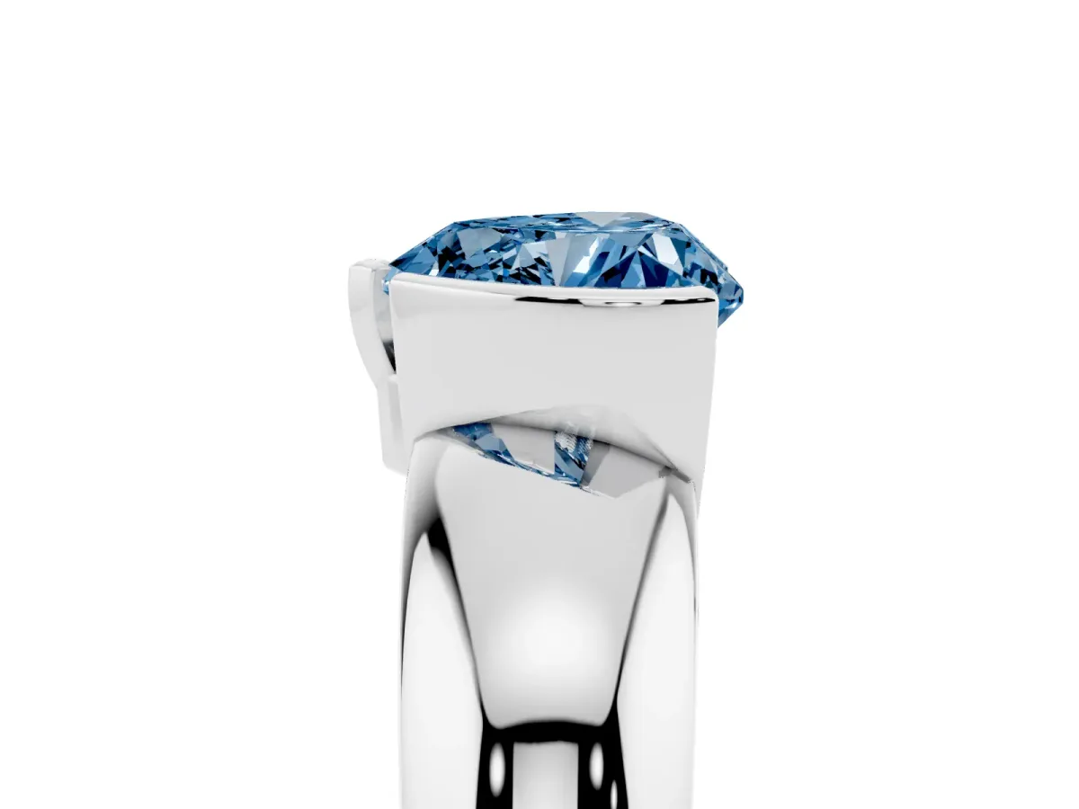 Fancy Blue Heart Cut Solitaire Tension Set Diamond Ring with Wide Band Silver