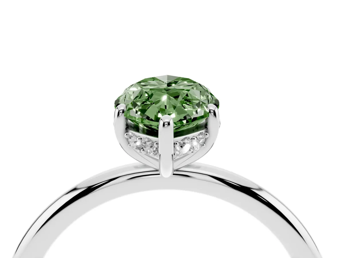 Fancy Green Marquise Cut Solitaire Diamond Ring with a Classic Band and Four-Prong Setting Platinum