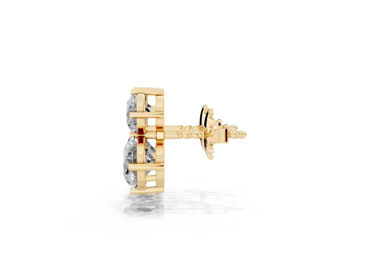 Round Cut Diamond Two Stone Stud Earrings Yellow gold