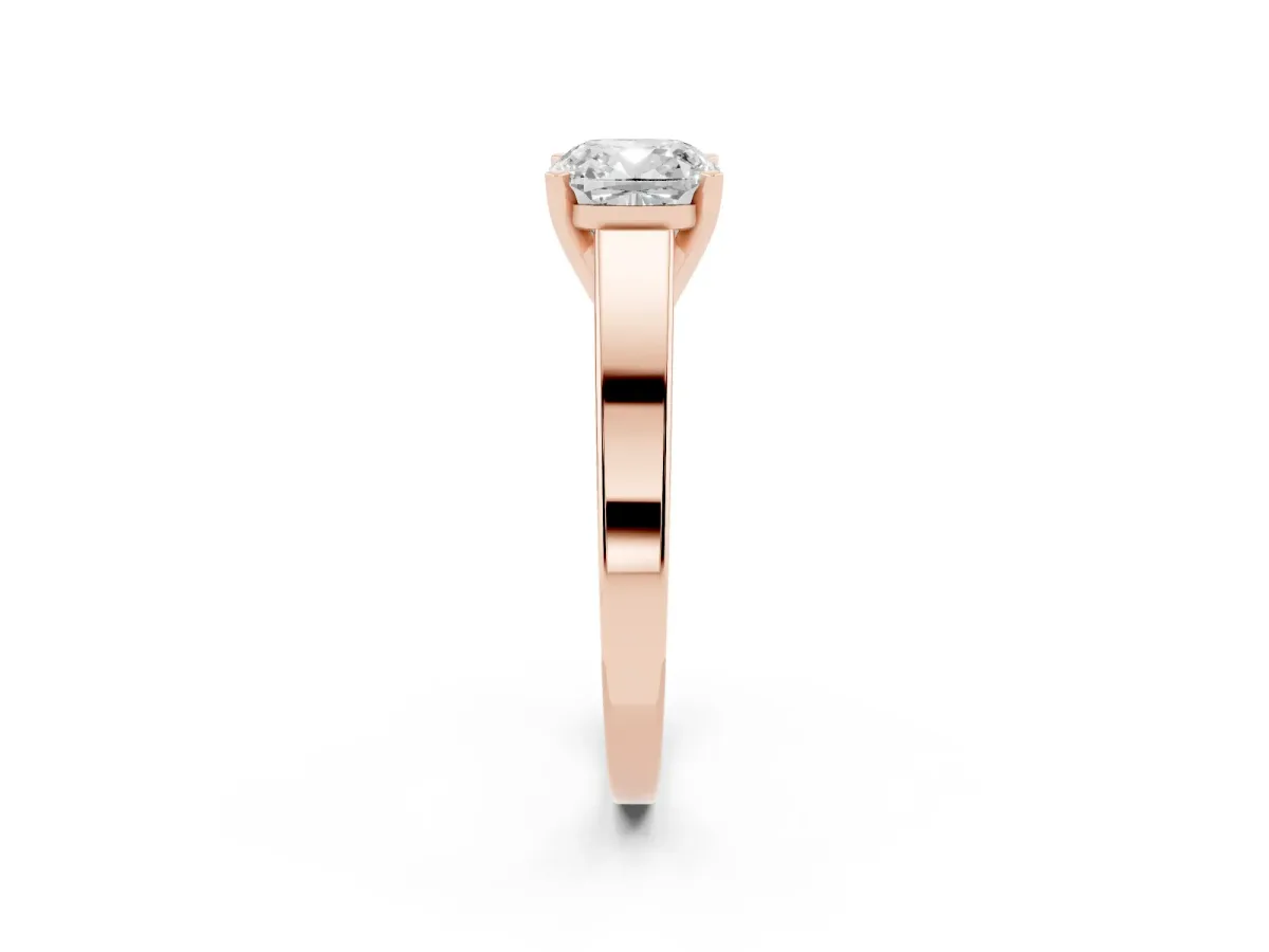 Cushion Cut Solitaire Engagement Ring with Four-Prong Setting and Tapered Band Rose gold