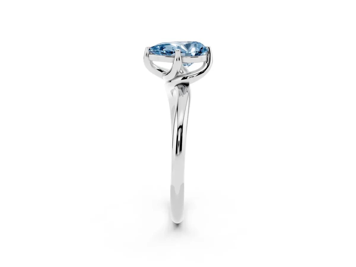 Fancy Blue Pear Cut Diamond Solitaire Engagement Ring with Four-Prong Setting and Classic Band Silver