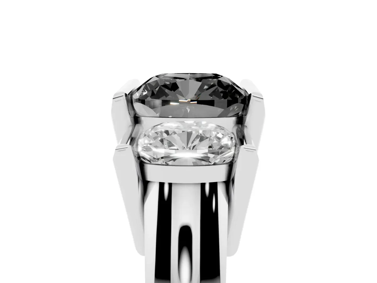 Fancy Black Three Stone Cushion Cut Cut Channel Set Diamond Ring Platinum