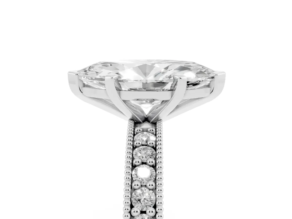 Marquise Cut Diamond Milgrain Pavé Engagement Ring with Four-Prong Setting Silver