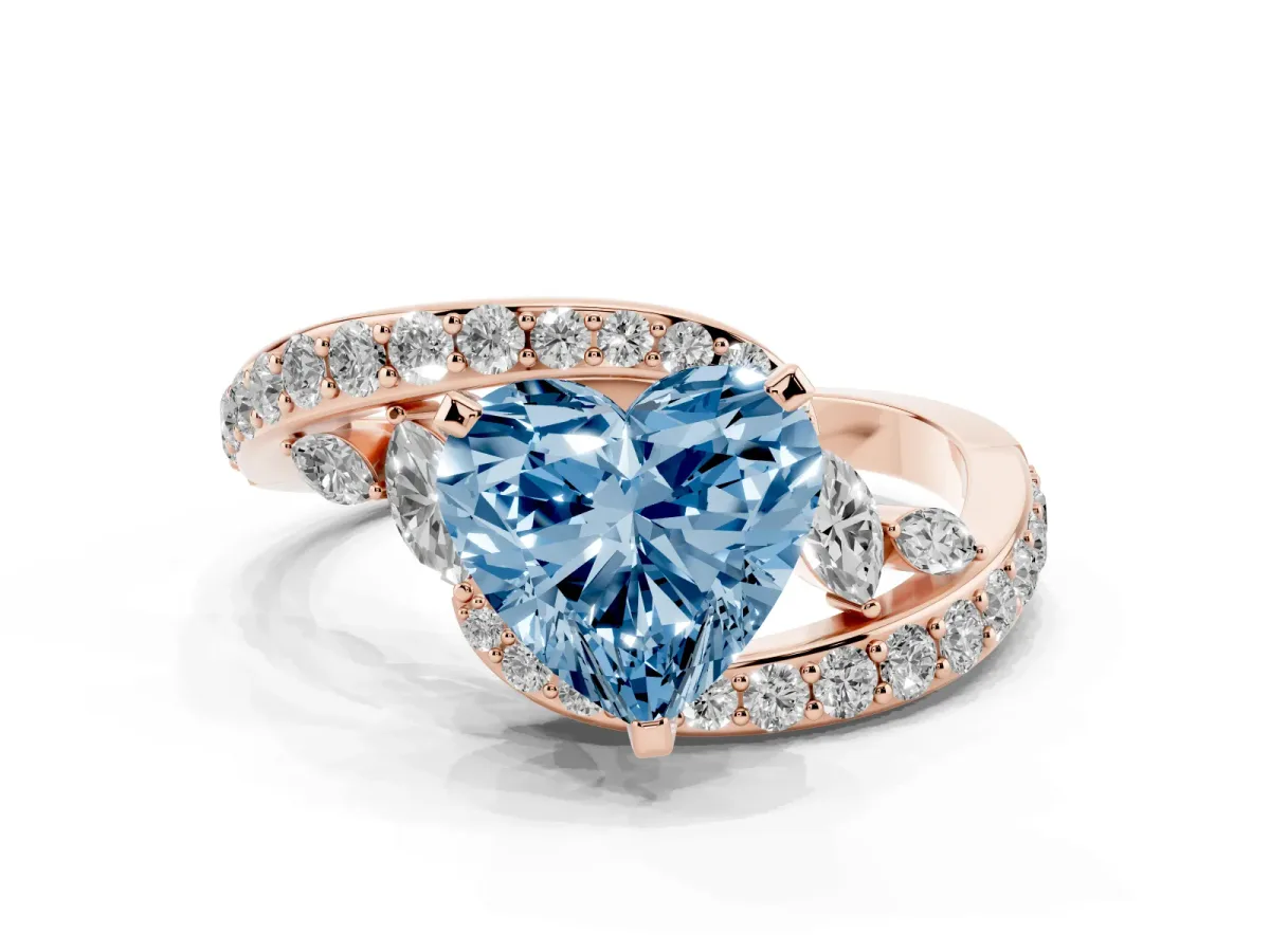 Fancy Blue Heart Cut Solitaire with Pavé Twist Band and Four-Prong Setting Rose gold