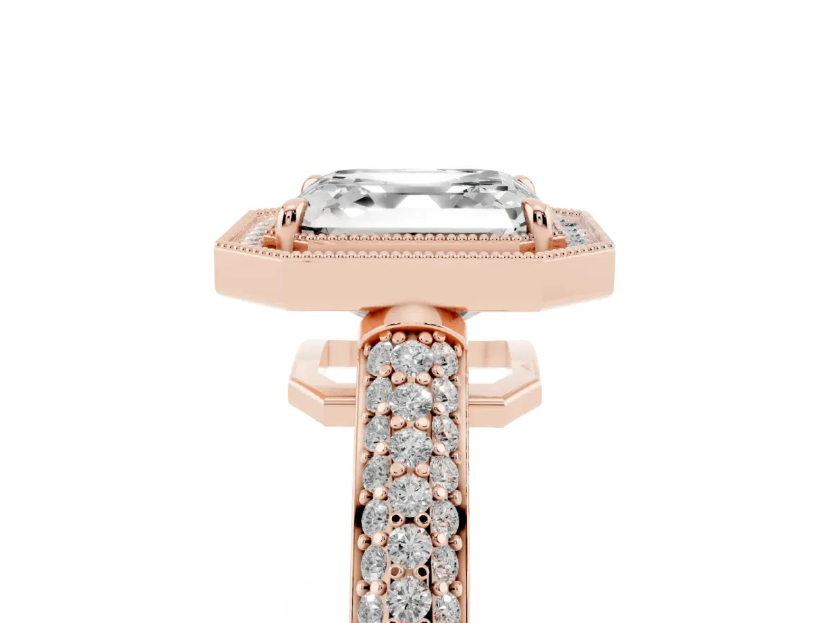 Asscher Cut Cut Halo Diamond Pave Band with Four-Prong Setting Rose gold