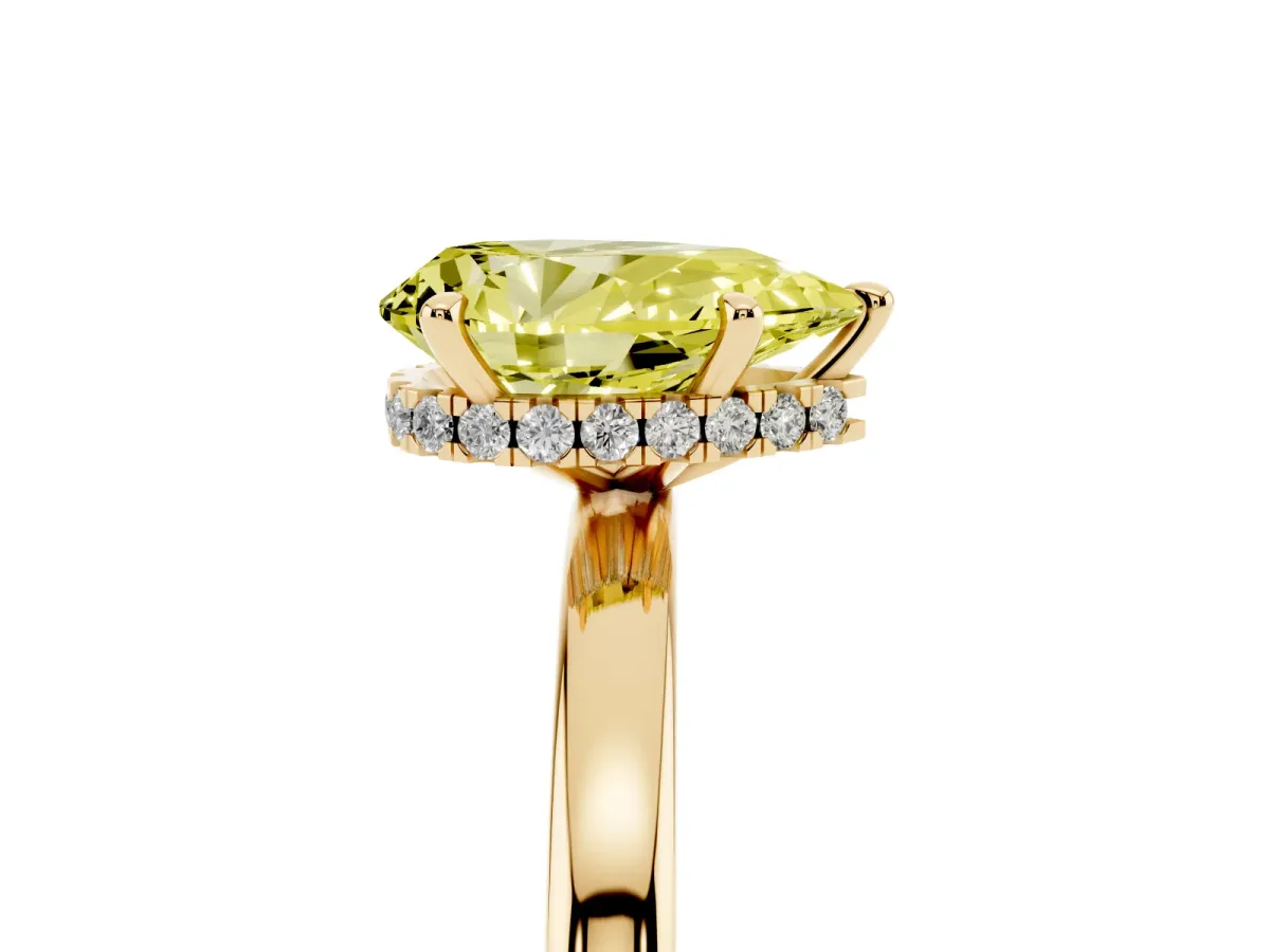 Fancy Yellow Pear Cut Solitaire Engagement Ring with Cathedral Band and Four-Prong Setting Yellow gold