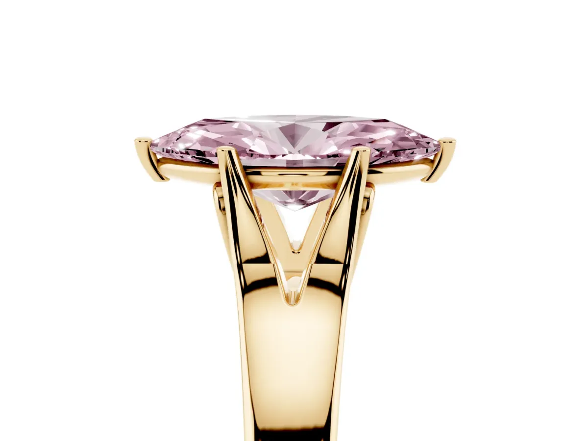 Fancy Pink Marquise Cut Solitaire Diamond Ring with Cathedral Band and Four-Prong Setting Yellow gold