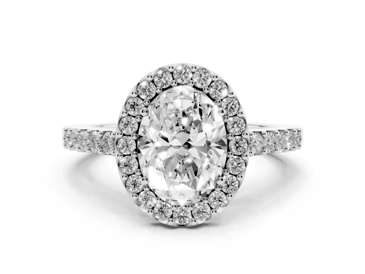 Oval Cut Halo Diamond Pavé Solitaire Ring Platinum