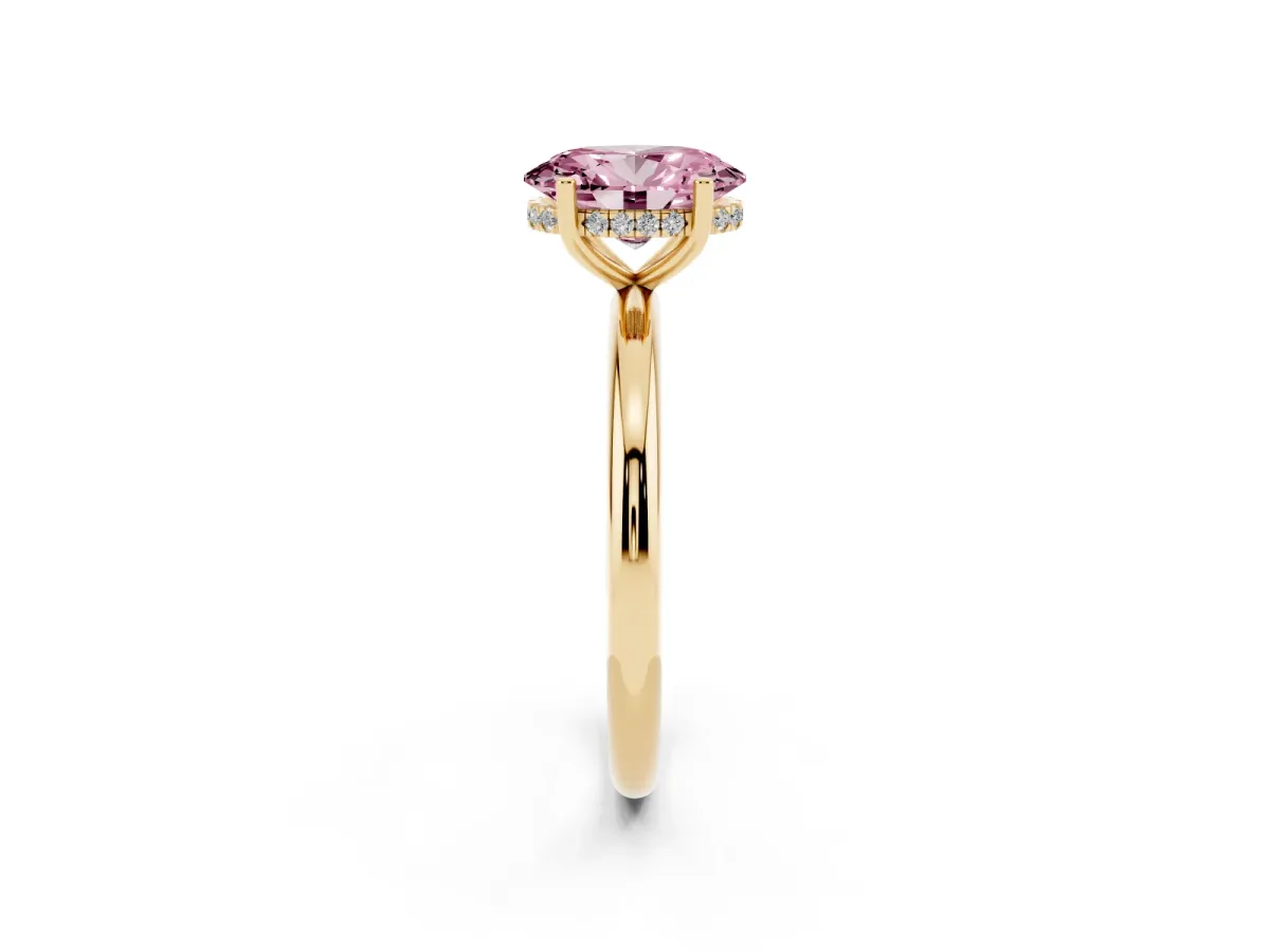 Fancy Pink Oval Cut Cut Solitaire Engagement Ring with Four-Prong Setting and Classic Band Yellow gold