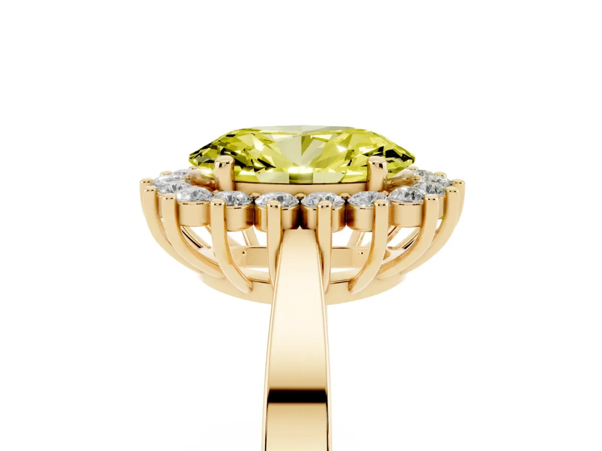 Fancy Yellow Oval Cut Cut Diamond Halo Ring with Round Brilliant Halo and Solitaire Band Yellow gold