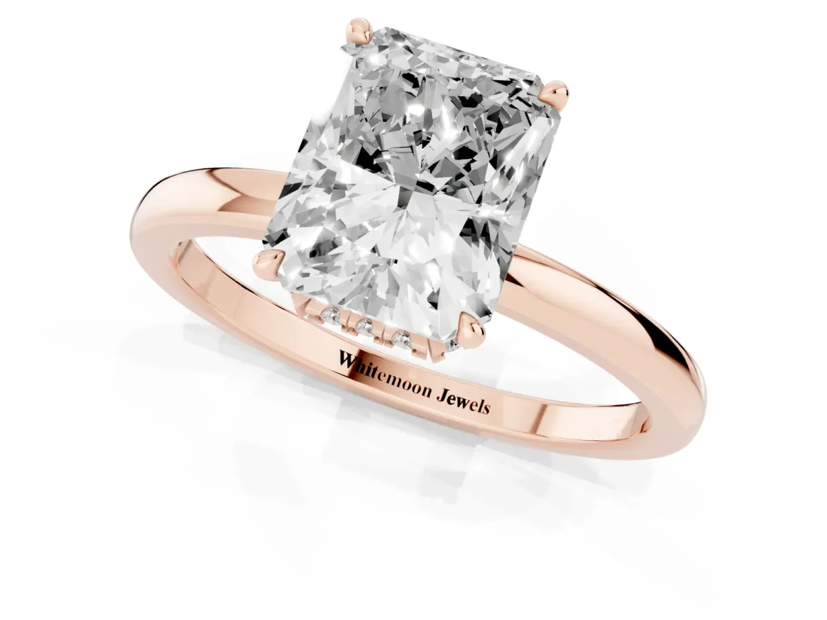 Radiant Cut Solitaire Engagement Ring with Cathedral Band and Four-Prong Setting Rose gold