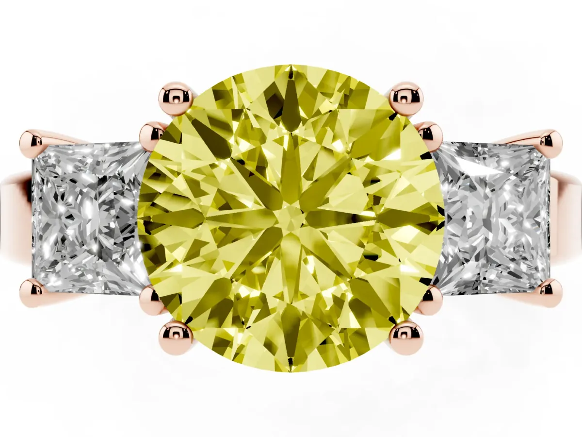 Fancy Yellow Three-Stone Round Cut Cut Solitaire Ring with Prong Setting Rose gold