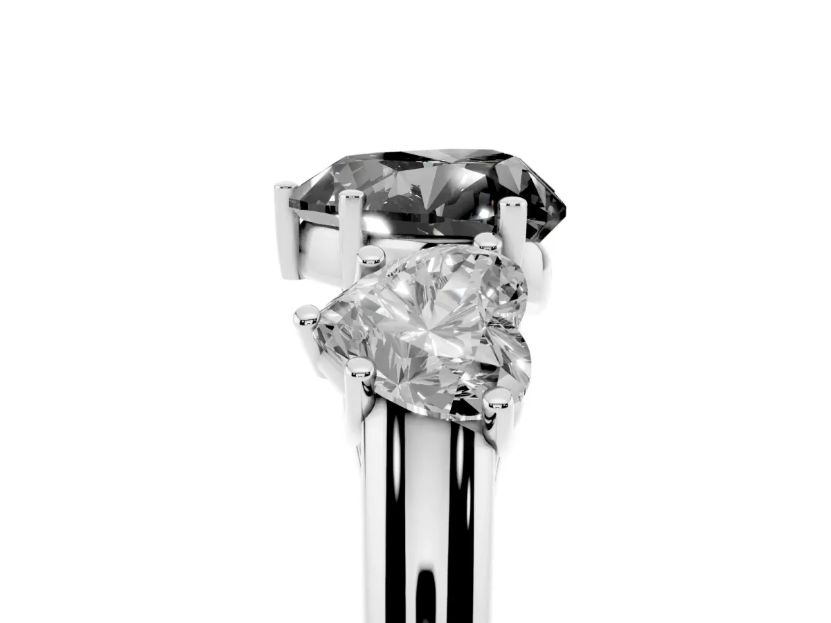 Fancy Black Three-Stone Heart Cut Diamond Engagement Ring with Prong Setting White gold