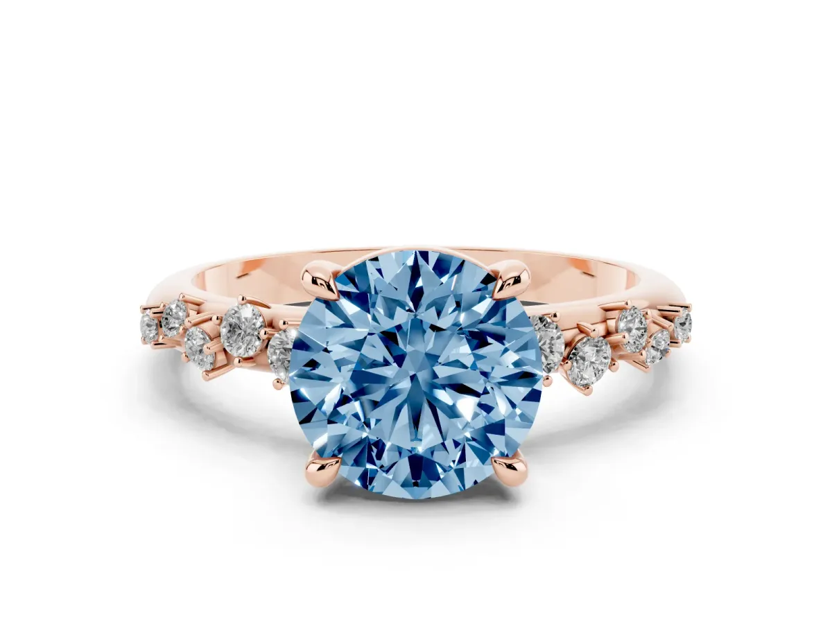 Fancy Blue Round Cut Cut Diamond Vine Band with Four-Prong Setting Rose gold